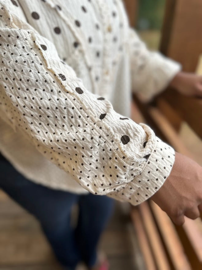 Washed Cotton Gauze Mixed Polka Dot Shirt