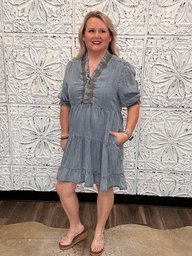 Washed Tencel Tiered Denim Dress