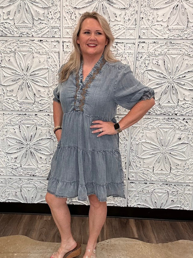 Washed Tencel Tiered Denim Dress