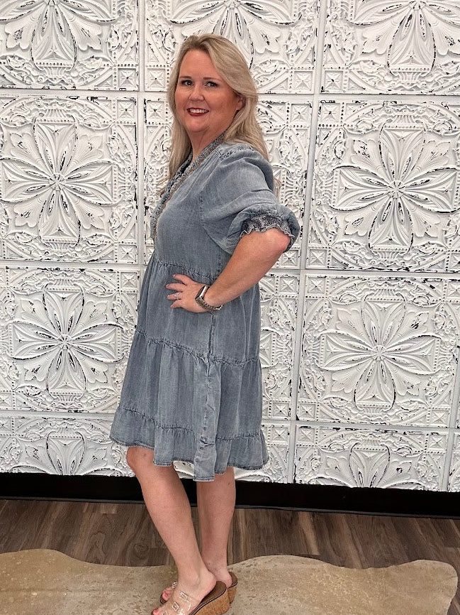 Washed Tencel Tiered Denim Dress