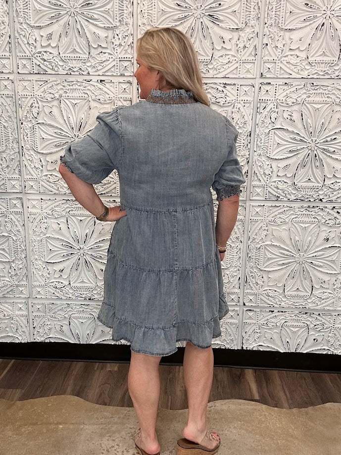 Washed Tencel Tiered Denim Dress