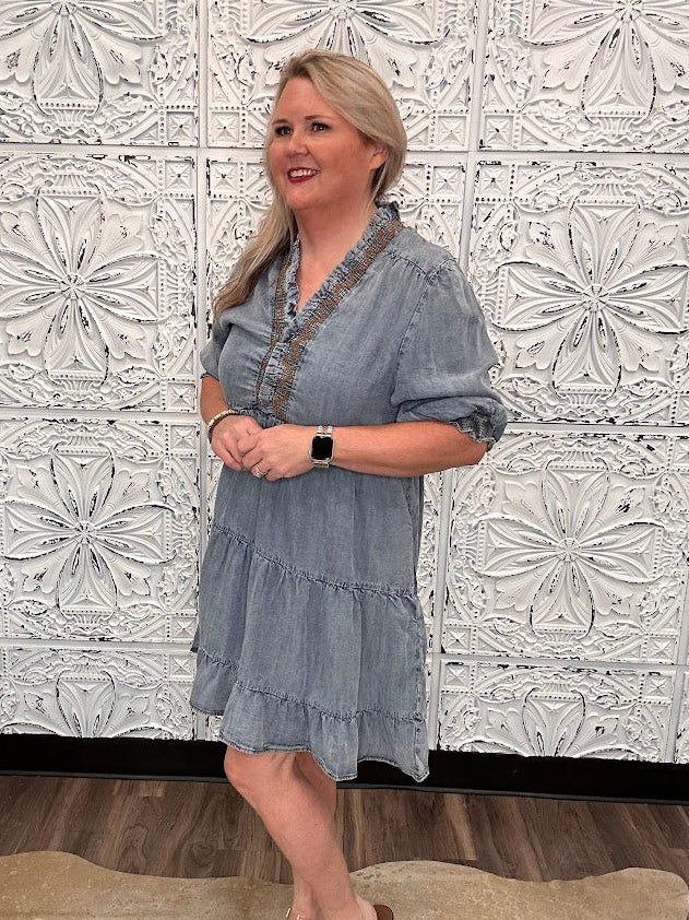 Washed Tencel Tiered Denim Dress
