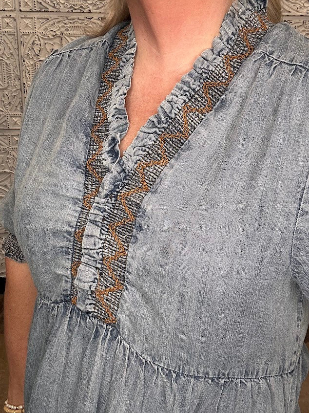 Washed Tencel Tiered Denim Dress