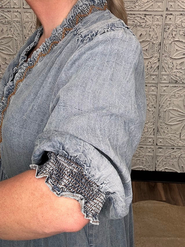 Washed Tencel Tiered Denim Dress