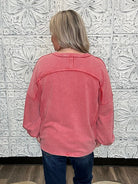 Washed V-Neck Terry Pullover with Pockets