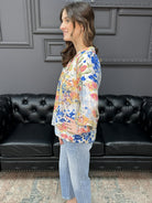watercolor floral blouse, multicolor floral top, scalloped hem blouse, boutique floral blouse, raglan sleeve floral top, spring floral blouse