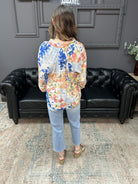 watercolor floral blouse, multicolor floral top, scalloped hem blouse, boutique floral blouse, raglan sleeve floral top, spring floral blouse