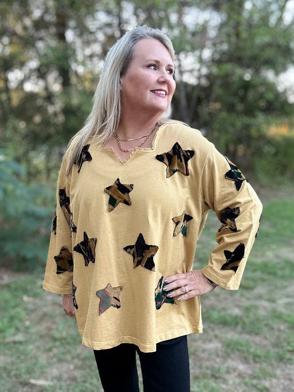 Wild About Stars Patchwork V-Neck Top