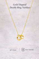 double ring necklace, gold dipped necklace, anti tarnish jewelry, layered look necklace, crystal circle pendant, 18 inch gold chain