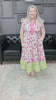 Floral Tiered Midi Dress with Ruffled Cap Sleeves and Contrast Hem