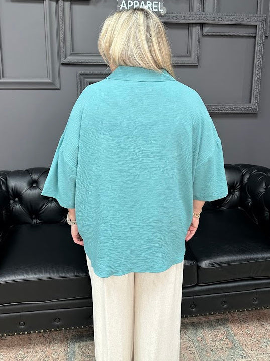 v-neck collared top, pull on blouse, women’s work top, relaxed fit blouse, boutique tops, everyday blouse, Gypsy River Apparel