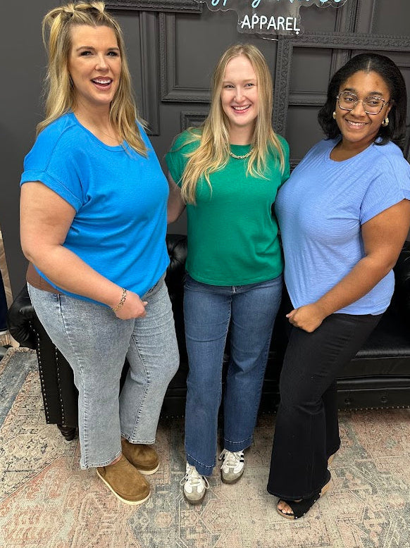 cotton modal tee, slub tee, rolled sleeve tee, women’s basic tee, everyday t-shirt, boutique basics, Gypsy River Apparel